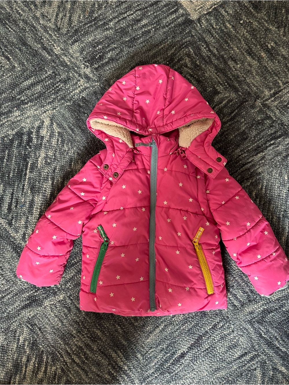 Mini Boden Hot Pink Star 2-in1 Puffer Jacket with Hood
